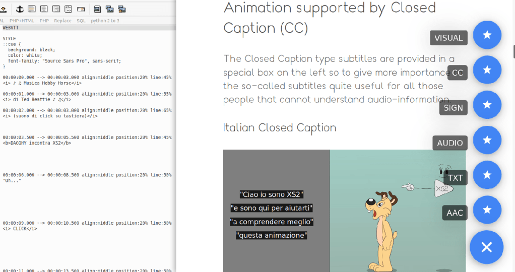 schermata codici closed caption