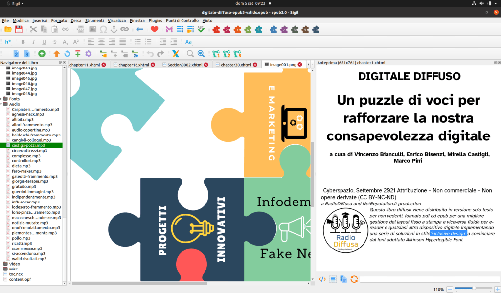 schermata di produzione di Sigil dell'ebook digitale diffuso