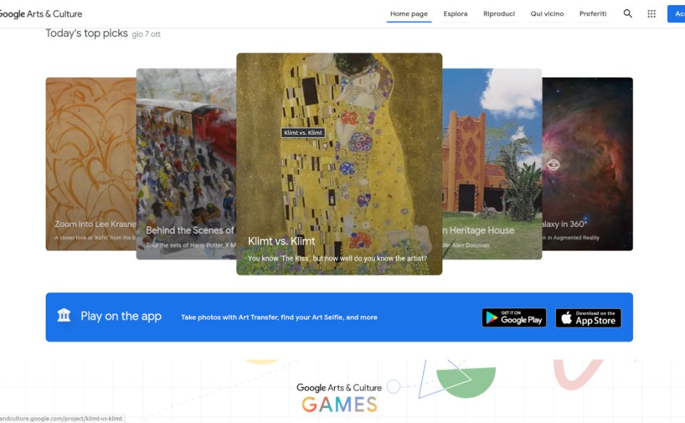 google arts che offre numerosissime collezioni d'arte digitale