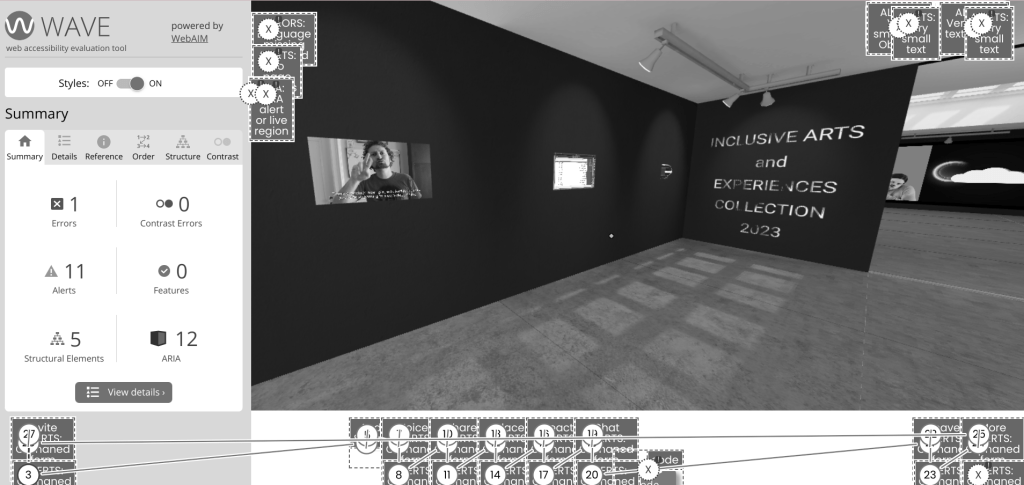 la room viene analizzata scovando errori azzerando i colori eveidenziando elementi strutturali e ordine di navigazione da tastiera