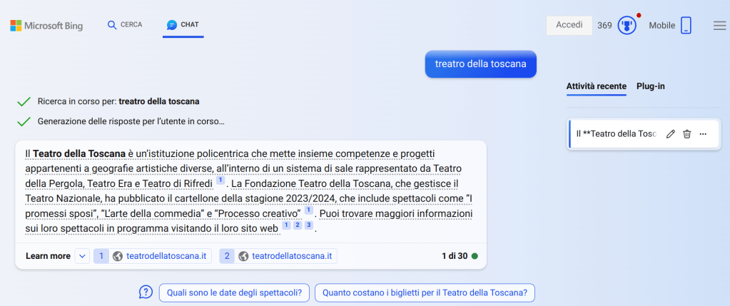 copilot fornisce indicazioni utili alla domanda posta con link di riferimento pertinenti