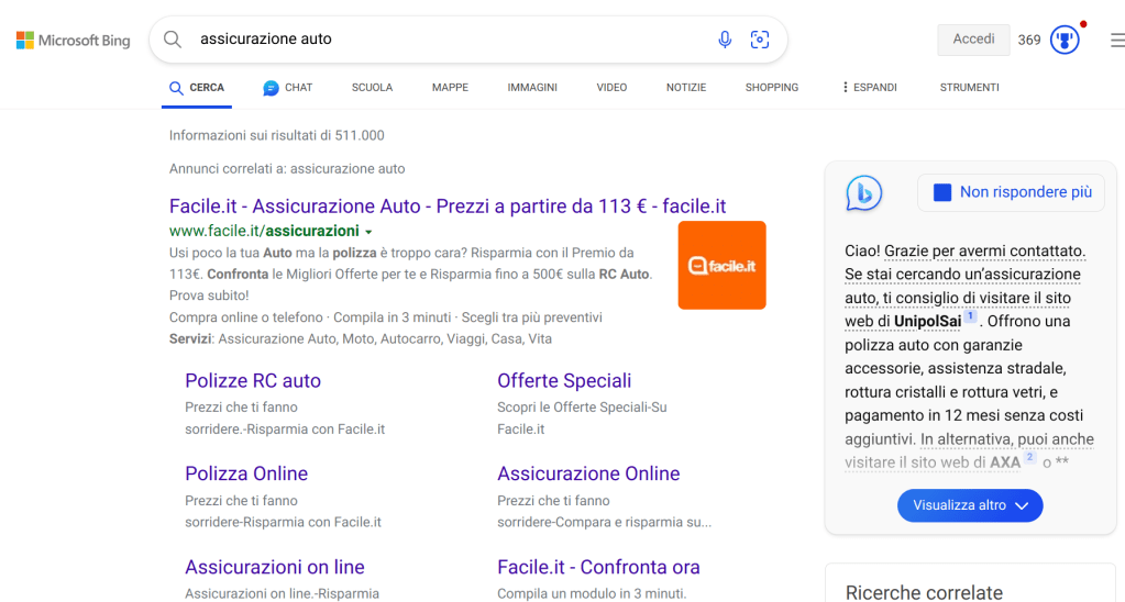 una query in ambito commerciale è fortemente presidiata da ads e chat di copilot