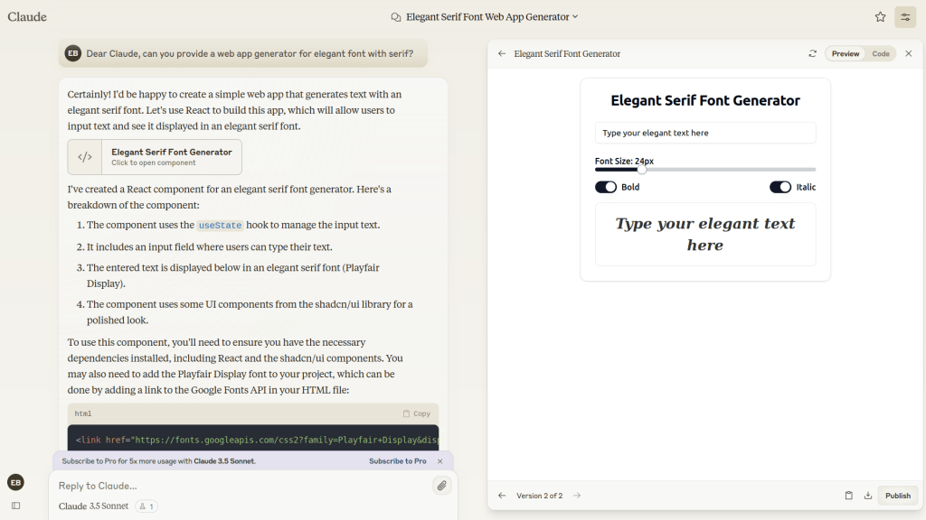 un piccolo generatore di font serif con dimensione aggiustabile e possibilità di applicare lo stile grassetto e o corsivo