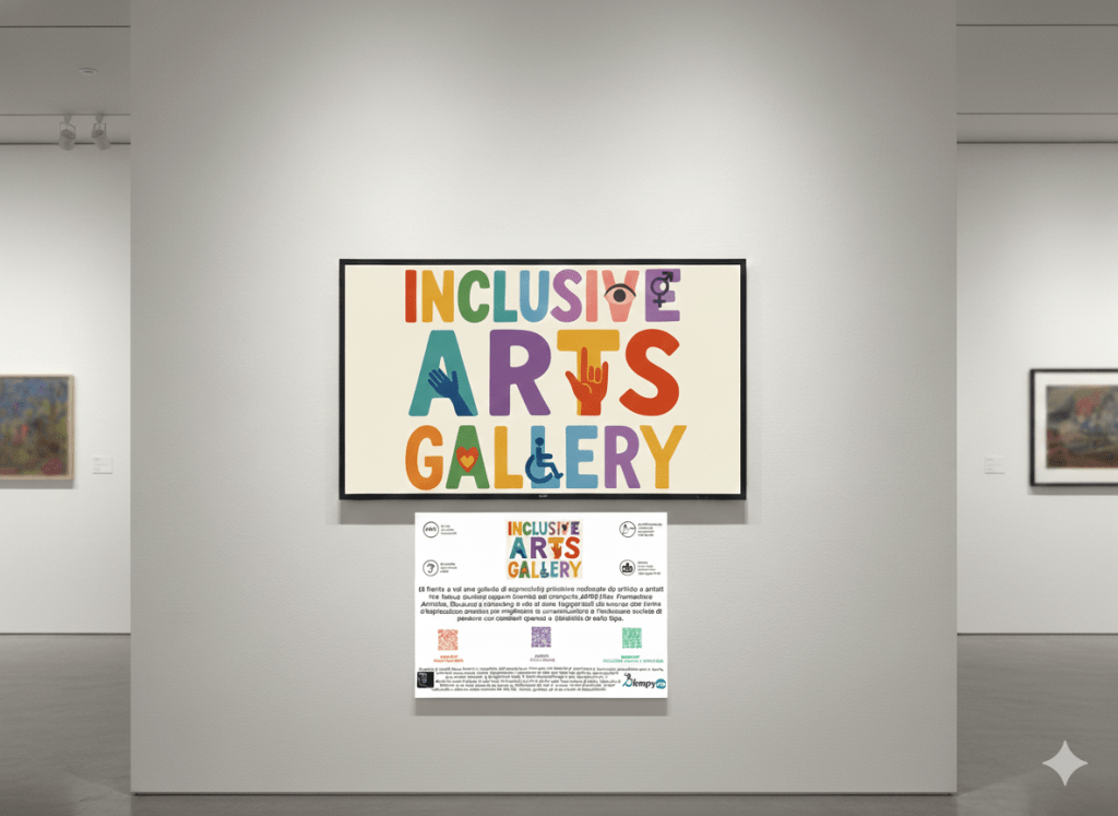 monitor e artello espositivo della inclusive arts gallery